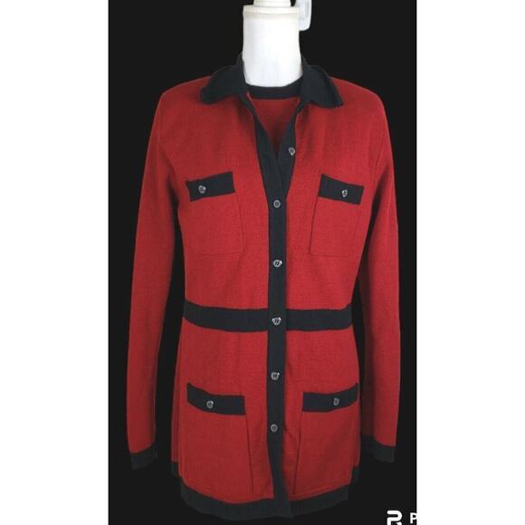 Vintage Liz Claiborne~Size L~Red/Black 2 Pc. Set Wool Blend Christmas Workwear - Picture 5 of 15